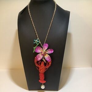 Betsey Johnson Mermaid Jewels Lobster Orchid Necklace New